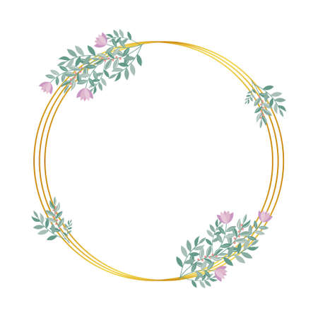Botanical gold frame decorated with flowers, isolated vector illustrationのイラスト素材