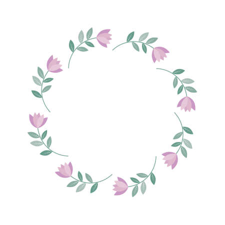 Botanical frame of flowers and leaves, isolated vector illustration.のイラスト素材