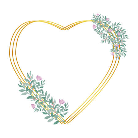 Botanical gold frame decorated with flowers, isolated vector illustration.のイラスト素材