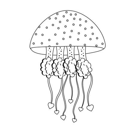 Sea jellyfish, black outline, coloring vector illustration.のイラスト素材