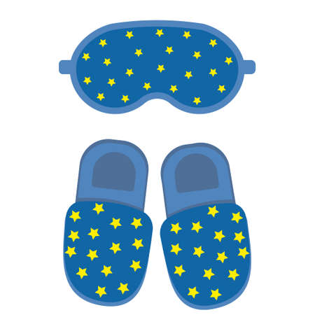 Set of home slippers and a sleep mask with a pattern, color vector illustrationのイラスト素材