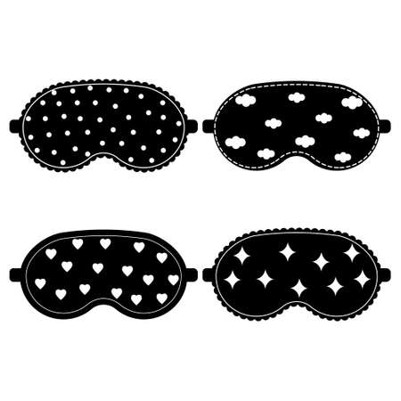 set of sleep mask black and white, isolated vector illustrationのイラスト素材
