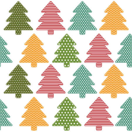 christmas tree pattern with ornament, color vector illustration background whiteのイラスト素材