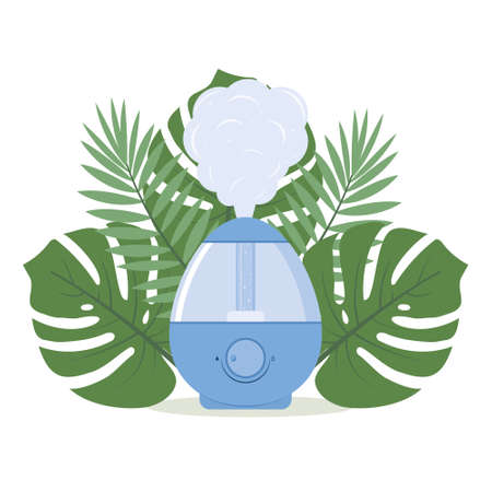 humidifier on the background of tropical leaves, color isolated vector illustrationのイラスト素材