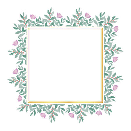Botanical gold frame decorated with flowers, isolated vector illustration.のイラスト素材