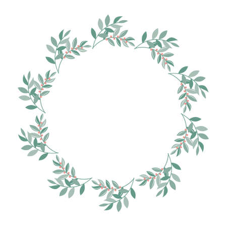 Botanical frame of flowers and leaves, isolated vector illustration.のイラスト素材