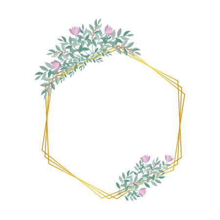 Botanical gold frame decorated with flowers, isolated vector illustration.のイラスト素材