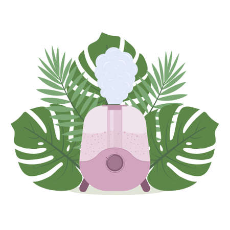 humidifier on the background of tropical leaves, color isolated vector illustration.のイラスト素材