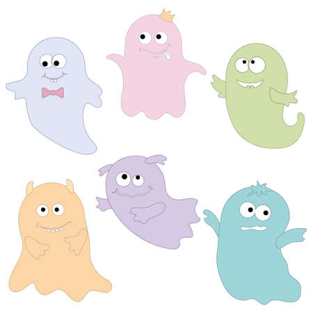 Cute ghost characters, color vector illustration for the Halloween holiday.のイラスト素材