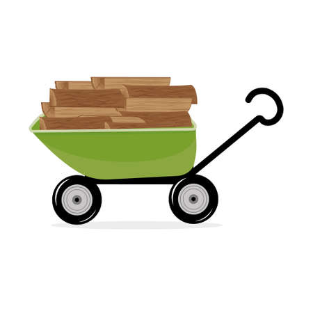 Wheelbarrow with firewood, color vector isolated illustration.のイラスト素材