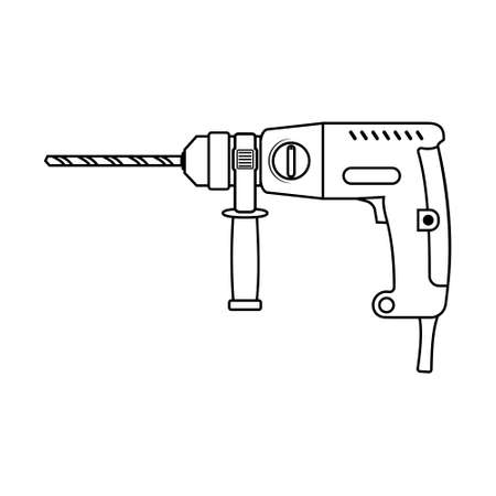 Construction tool puncher, black outline on a white background, vector.のイラスト素材