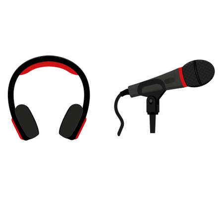 Microphone and headphones isolated on a white background in the cartoon styleのイラスト素材