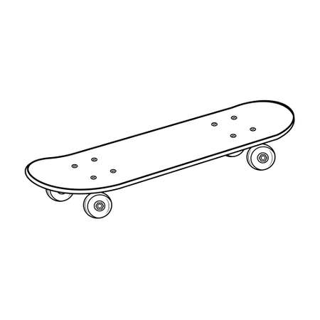 Skateboard black outline line isolated illustration on a white backgroundのイラスト素材