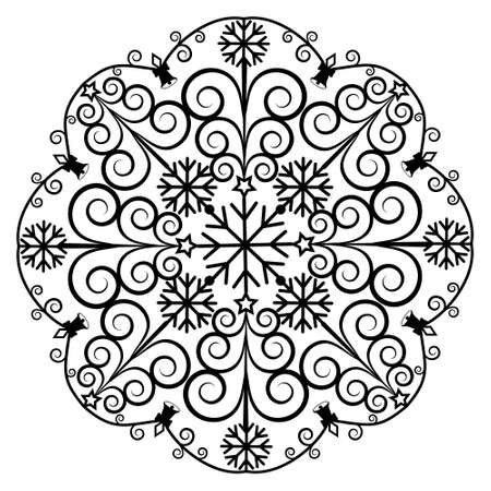 Mandala Christmas black Template Stencil, isolated vector illustration.のイラスト素材