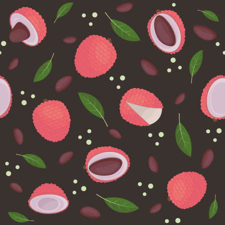 Tropical Lychee fruit pattern, color isolated vector illustration.のイラスト素材