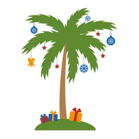 christmas palm tree with garland and gifts, color isolated vector illustrationのイラスト素材