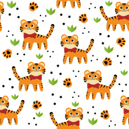 little tigers pattern, color vector isolated cartoon-style illustration.のイラスト素材