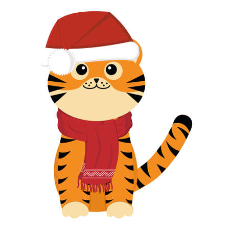 Cute character little tiger, color vector isolated cartoon-style illustration.のイラスト素材