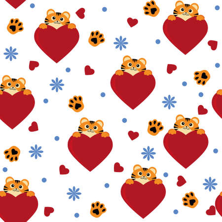 little tigers pattern, color vector isolated cartoon-style illustration.のイラスト素材