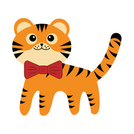 Cute character little tiger, color vector isolated cartoon-style illustration.のイラスト素材