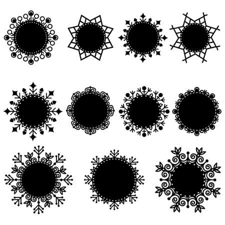 Black openwork templates of frames, labels, vector illustrationのイラスト素材