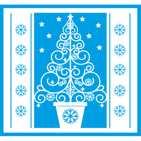 Multi-layered Christmas card with an openwork Christmas tree, color vector illustrationのイラスト素材