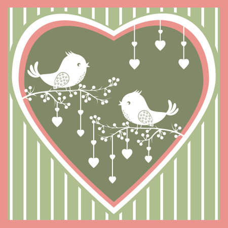 Greeting card with birds in love, color vector illustration vintageのイラスト素材