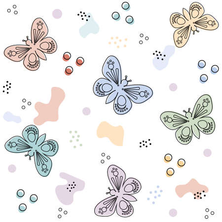 Pattern of multicolored butterflies on a white background, vector illustration.のイラスト素材