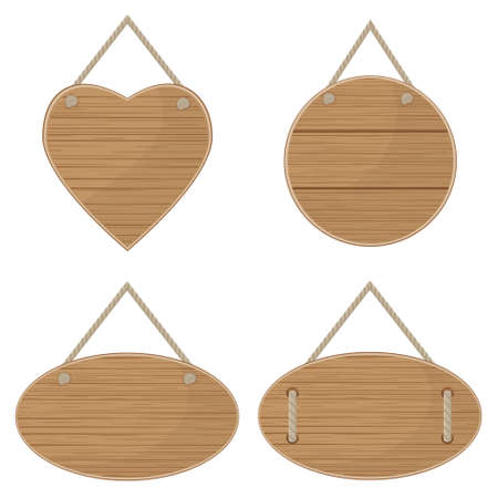 A set of wooden signs. Empty billboards made of wood, color vector illustrationのイラスト素材