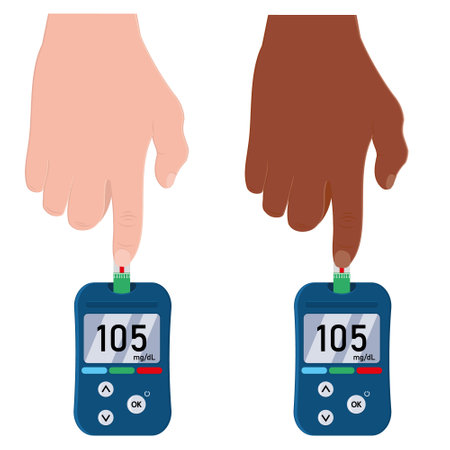 Measurement of glucose in the blood by the device color isolated vector illustrationのイラスト素材