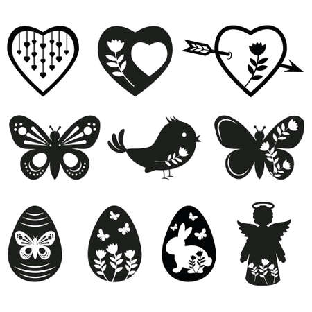 Easter icon set, black silhouette isolated vector illustrationのイラスト素材