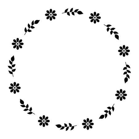 Round botanical frame in black, vector isolated illustrationのイラスト素材