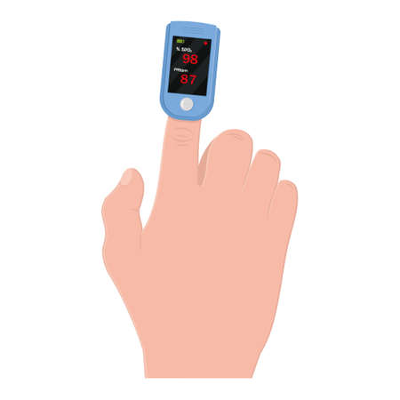 oxygen measuring device on the finger, color vector isolated cartoon-style illustrationのイラスト素材