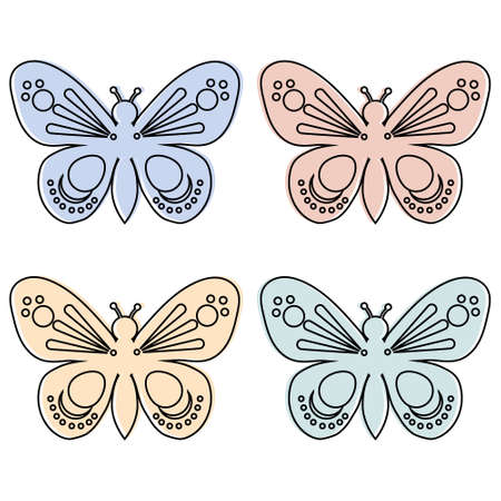 Multicolored isolated butterflies on a white background, vector illustrationのイラスト素材