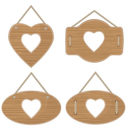 A set of wooden signs. Empty billboards made of wood, color vector illustrationのイラスト素材