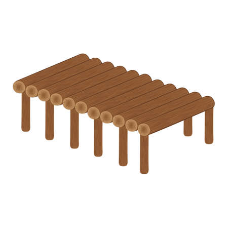Wooden bridge made of logs, color isolated vector illustration cartoonのイラスト素材
