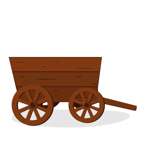 Wooden cart flat cartoon icon. Wagon vector illustration for design and web isolated on white background.のイラスト素材