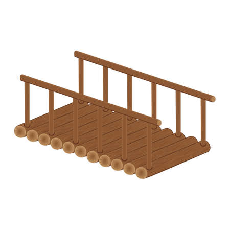 Wooden bridge made of logs, color isolated vector illustration cartoonのイラスト素材