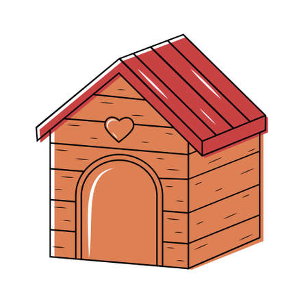 Wooden doghouse, color vector isolated cartoon-style illustrationのイラスト素材