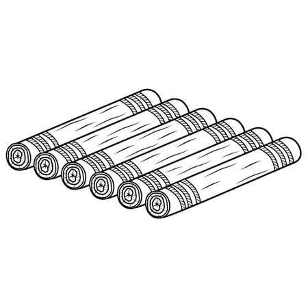 Wooden raft, isolated vector illustration black outline sketch doodleのイラスト素材