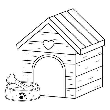 Wooden doghouse, color vector isolated illustration black contour doodleのイラスト素材