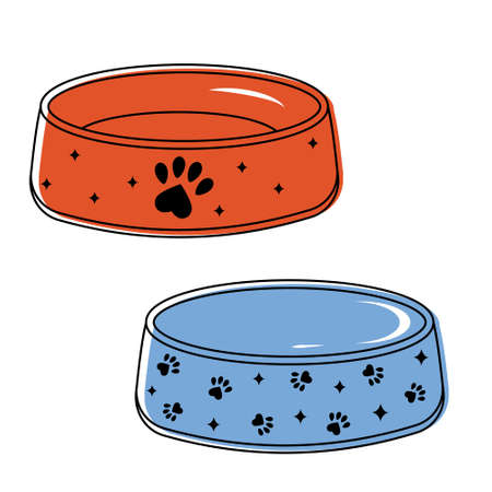 A bowl for dry food for dogs and cats. Vector illustration in a flat style, isolated on a white background.のイラスト素材