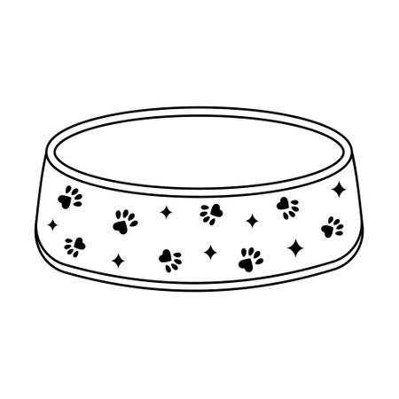 Bowl for dry food and water for dogs and cats, black contour doodle icon, Vector isolated illustrationのイラスト素材