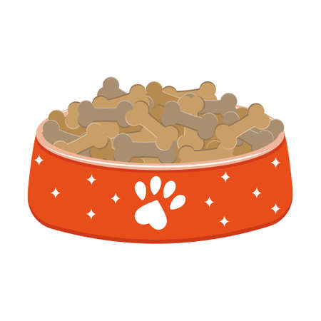 A bowl of food for dogs and cats. Vector illustration in a flat style, isolated on a white background.のイラスト素材