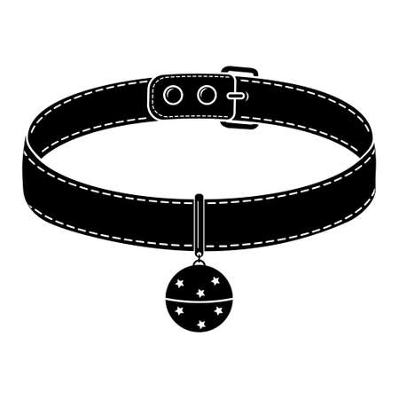 A collar for cats and dogs with a pendant. Vector isolated illustration of a black iconのイラスト素材