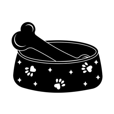 A bowl with a bone for dogs and cats. Vector illustration of an isolated black icon.のイラスト素材