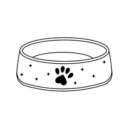Bowl for dry food and water for dogs and cats, black contour doodle icon, Vector isolated illustrationのイラスト素材