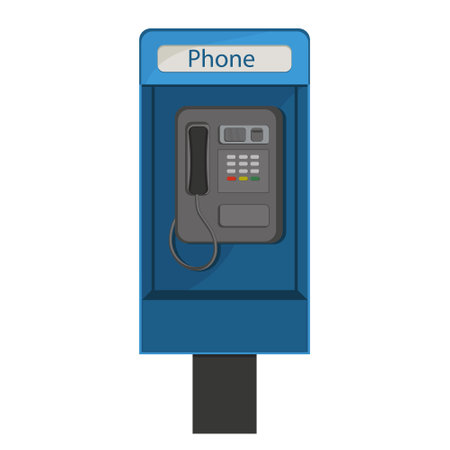 blue telephone booth, color vector isolated cartoon-style illustrationのイラスト素材