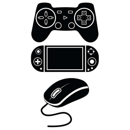game controller joystick and computer mouse, isolated vector illustration icon stencilのイラスト素材