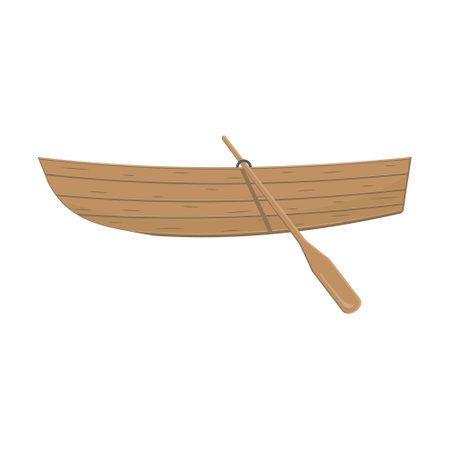 Wooden boat with oars, Color vector illustration in cartoon style on a white background.のイラスト素材